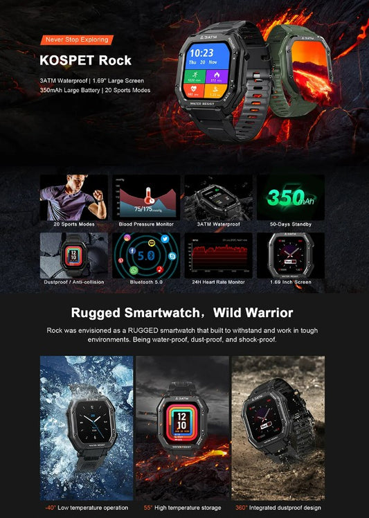 ROCK Rugged Smart Watch For Men Outdoor Sports - Army Green_1